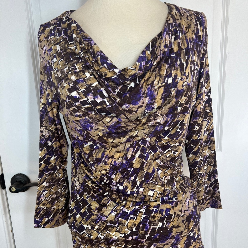 Michael Kors Sz M, Multi Color Cowl Neck 3/4 Sleeve Top